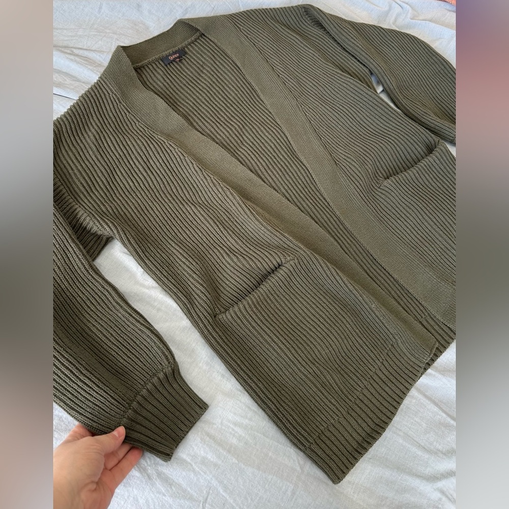 Quince Organic Cotton Cardigan Ribbed Chunky Knit Open Front Olive Sweater XS - Picture 3 of 7